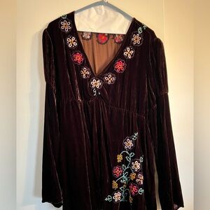 Double D Ranch Brown Velvet Embroidered Western long sleeve Tunic